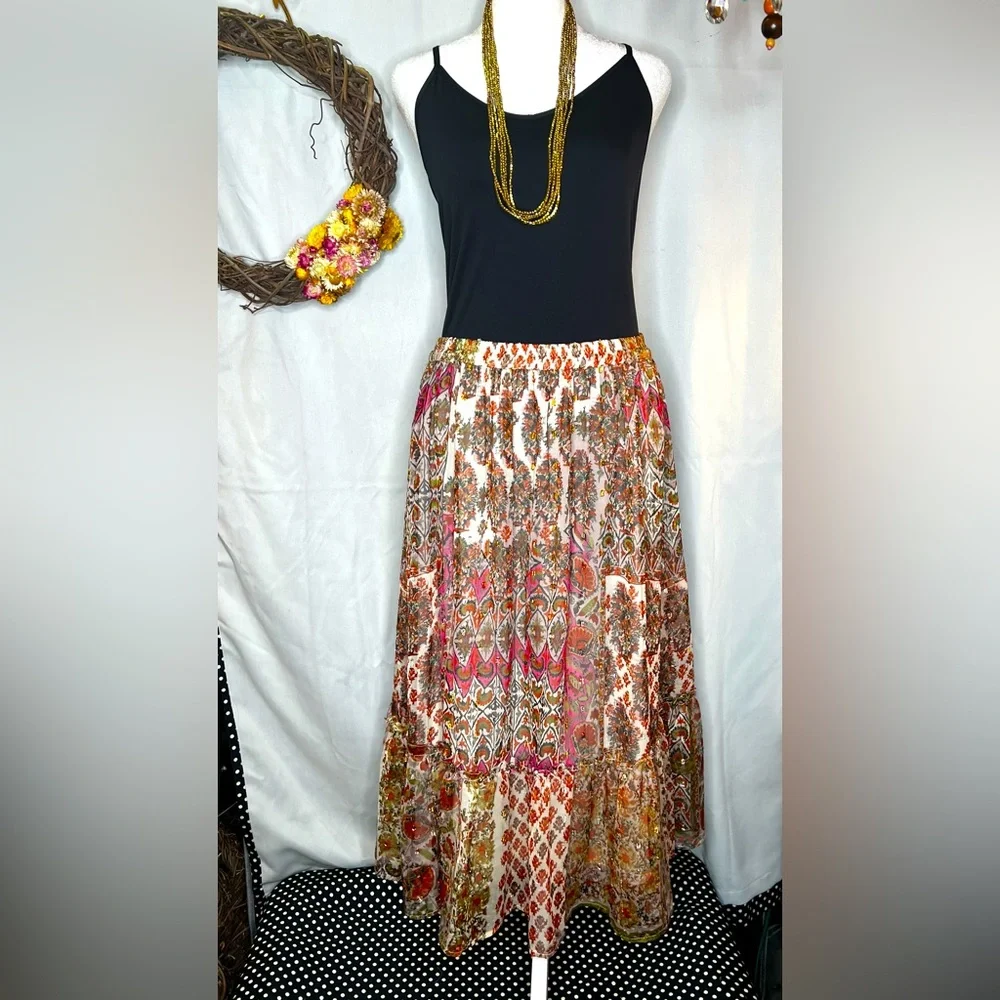 NWOT Anthropologie RD & Koko Multi Print Tiered Midi Skirt Size Medium - Picture 1 of 8